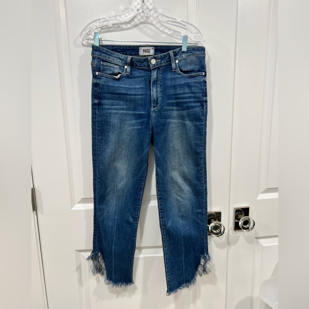 PAIGE Hoxton Straight Ankle Norfolk Jeans Frayed Hem Cropped Denim Size 30 - Picture 3 of 12